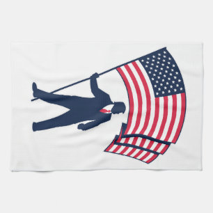 President Trump Bearing the Flag of the USA  Tea Towel