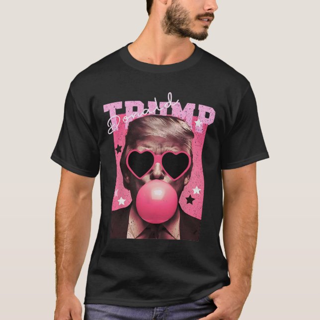 President Trump Blowing Bubble Gum Funny Pink Bubb T-Shirt (Front)