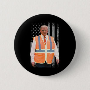 President Trump Garbyge Truck Worker Vest Usa Flag 6 Cm Round Badge