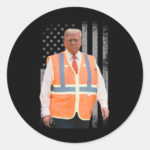President Trump Garbyge Truck Worker Vest Usa Flag Classic Round Sticker
