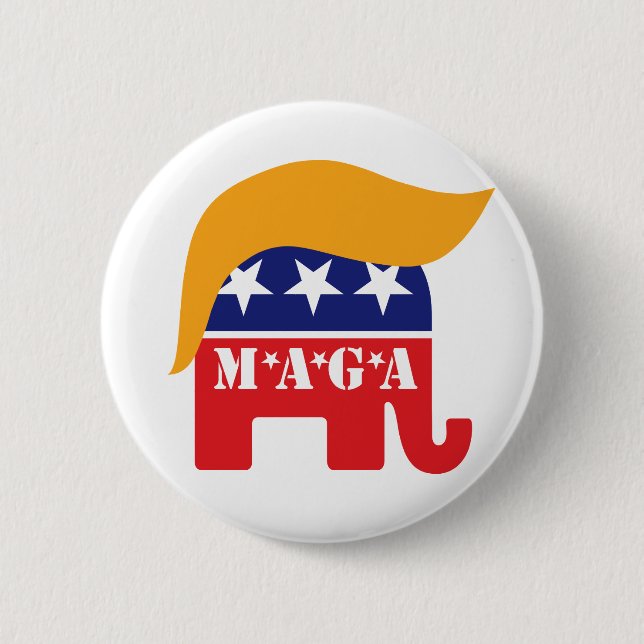 President Trump GOP Elephant Hair MAGA 6 Cm Round Badge (Front)