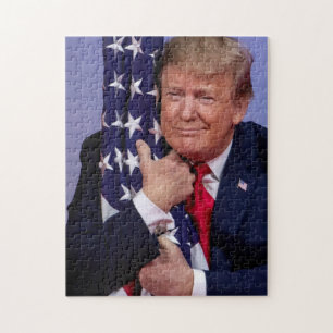 President Trump Hugging the American Flag Jigsaw Puzzle