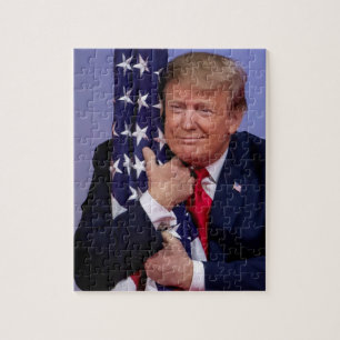 President Trump Hugging the American Flag Jigsaw Puzzle
