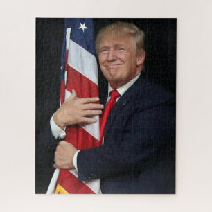 President Trump Hugging the American Flag Jigsaw Puzzle