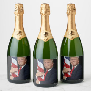 President Trump Hugging the American Flag Sparkling Wine Label
