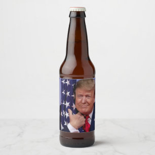 President Trump Hugging the Flag Beer Bottle Label