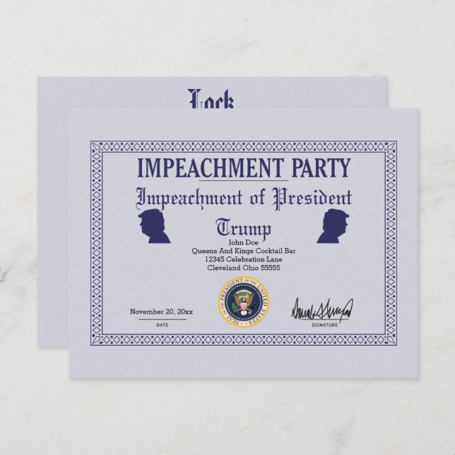 President Trump Impeachment Party Invitation (Front/Back)