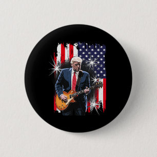 President Trump Playing Guitar With Us Flag Ckgrou 6 Cm Round Badge