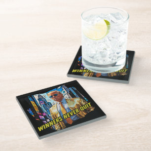 President Trump - Winners Never Quit Glass Coaster
