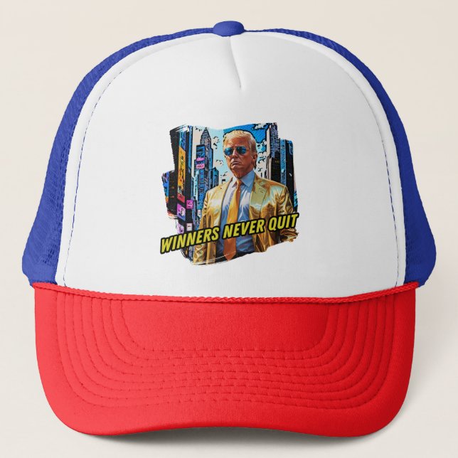 President Trump - Winners Never Quit Trucker Hat (Front)
