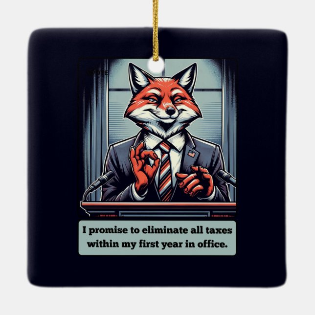 Presidential Fox – Funny Political Satire Animal  Ceramic Ornament (Back)