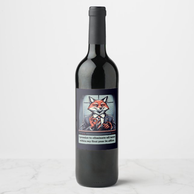 Presidential Fox – Funny Political Satire Animal  Wine Label (Front)