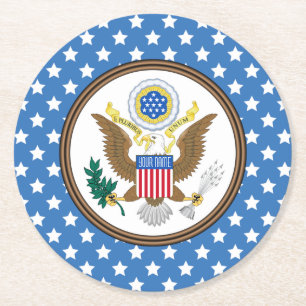 Presidential Seal Stars Personalise Round Paper Coaster
