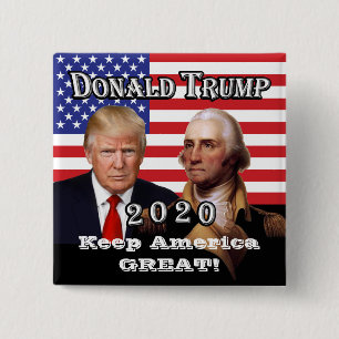 Presidents Trump & Washington- Keep America GREAT! 15 Cm Square Badge
