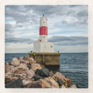 Presque Isle Harbour Breakwater Lighthouse Glass Coaster