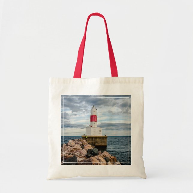 Presque Isle Harbour Breakwater Lighthouse Tote Bag (Front)