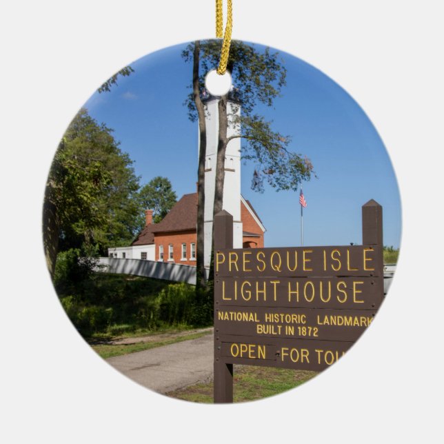 Presque Isle Lighthouse Ceramic Tree Decoration (Front)