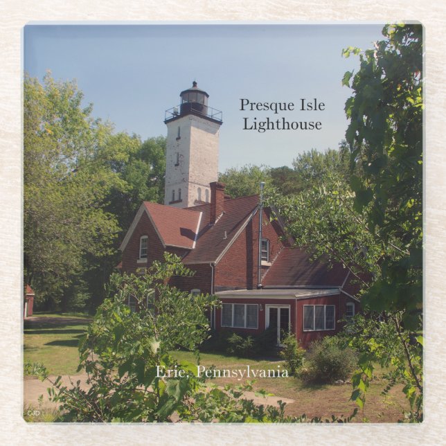 Presque Isle Lighthouse Erie glass coaster (Front)