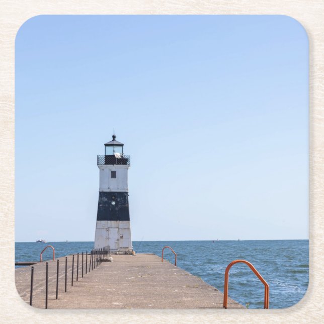 Presque Isle North Pierhead Lighthouse Square Paper Coaster (Front)