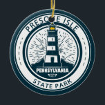Presque Isle State Park Pennsylvania Badge Ceramic Tree Decoration<br><div class="desc">Presque Isle State Park illustration in a badge style circle.</div>