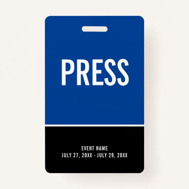 Press All Access Pass Blue Black ID Badge (Front)