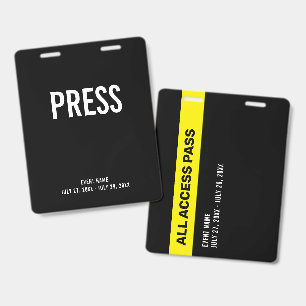 Press All Access Pass Event Coverage ID Badge