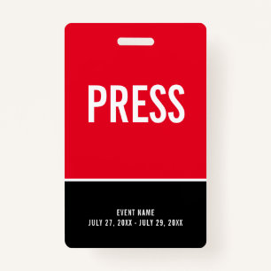 Press All Access Pass Red Black ID Badge