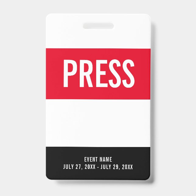 Press All Access Pass Red White Black ID Badge (Front)