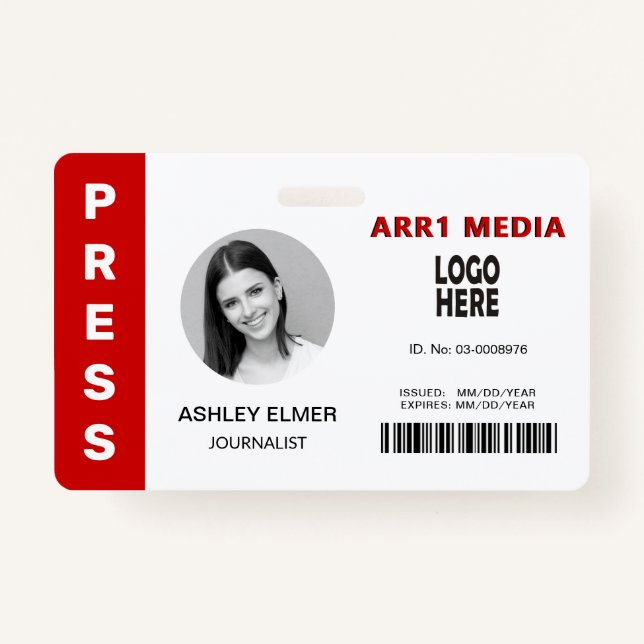 Press employee ID red photo template ID Badge (Front)