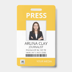 Press ID Badge Photo Journalist Media Pass Yellow