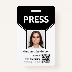 Press ID with Photo and QR Code Badge ID Badge