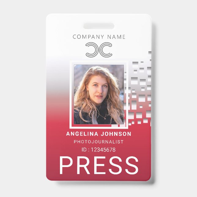 Press Identification Photo ID Badge (Front)