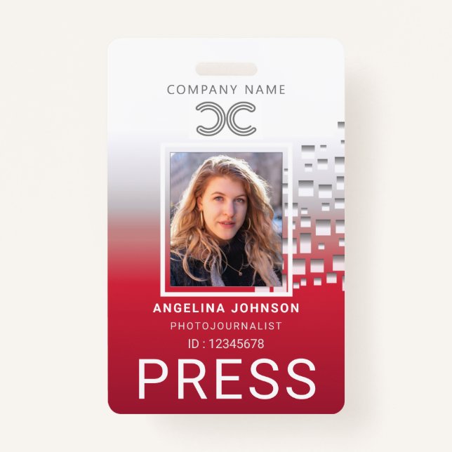Press Identification Photo ID ID Badge (Front)