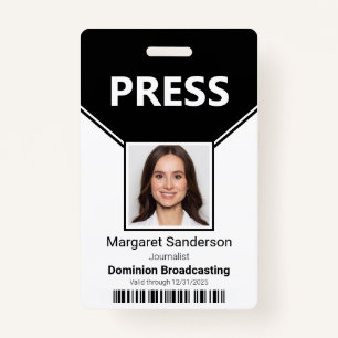 Press Pass Photo and Bar Code ID Badge