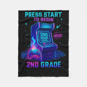 Press Start 2nd Grade Gamer Kids Level Up Fun Fleece Blanket