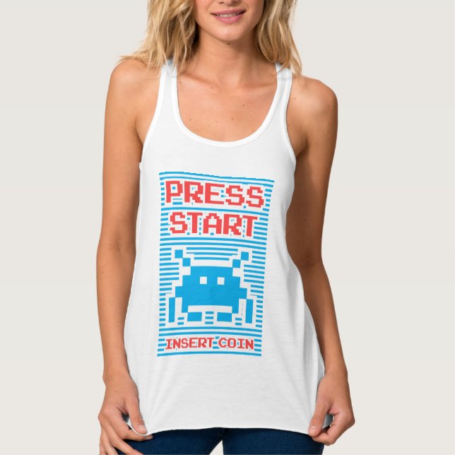 Press Start, Insert Coin, arcade, geek, gamer, Singlet (Front)