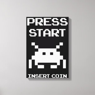 Press Start Insert Coin gamer design Canvas Print