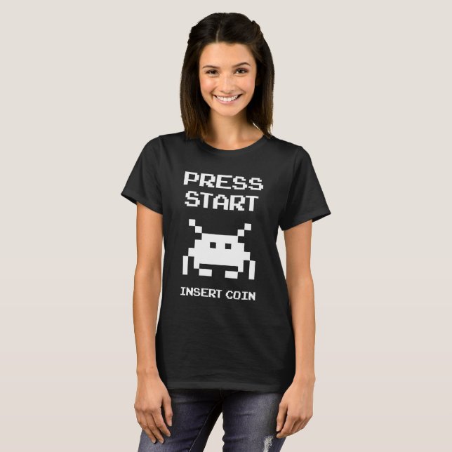 Press Start Insert Coin gamer design T-Shirt (Front Full)
