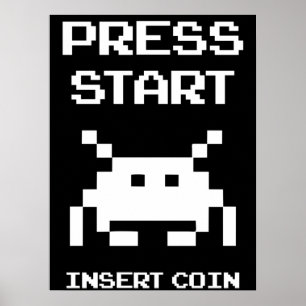 Press Start Insert Coin gamer Poster