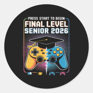 Press Start To Begin Final Level Senior 2026 Gamer Classic Round Sticker
