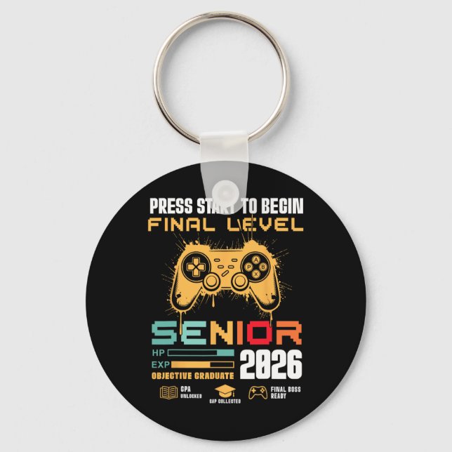Press Start To Begin Final Level Senior 2026 Gamer Key Ring (Front)