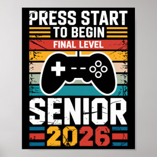 Press Start To Begin Final Level Senior Gamer Vint Poster