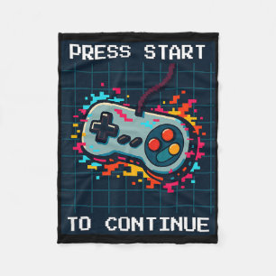 Press Start To Continue Retro Gamer Birthday Tee  Fleece Blanket