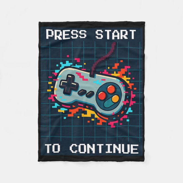 Press Start To Continue Retro Gamer Birthday Tee  Fleece Blanket (Front)