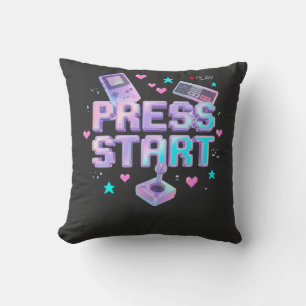 Press Start Y2K Retro Gaming Arcade Chrome 90s Gam Cushion
