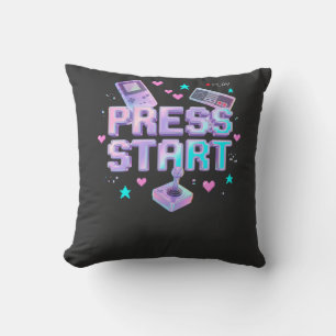 Press Start Y2K Retro Gaming Arcade Chrome 90s Gam Cushion