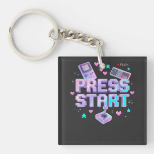 Press Start Y2K Retro Gaming Arcade Chrome 90s Gam Key Ring