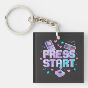 Press Start Y2K Retro Gaming Arcade Chrome 90s Gam Key Ring