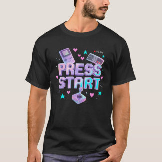 Press Start Y2K Retro Gaming Arcade Chrome 90s Gam T-Shirt