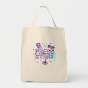 Press Start Y2K Retro Gaming Arcade Chrome 90s Gam Tote Bag